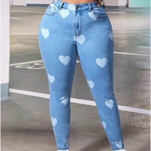 Women's Heart Print Skinny Jeans